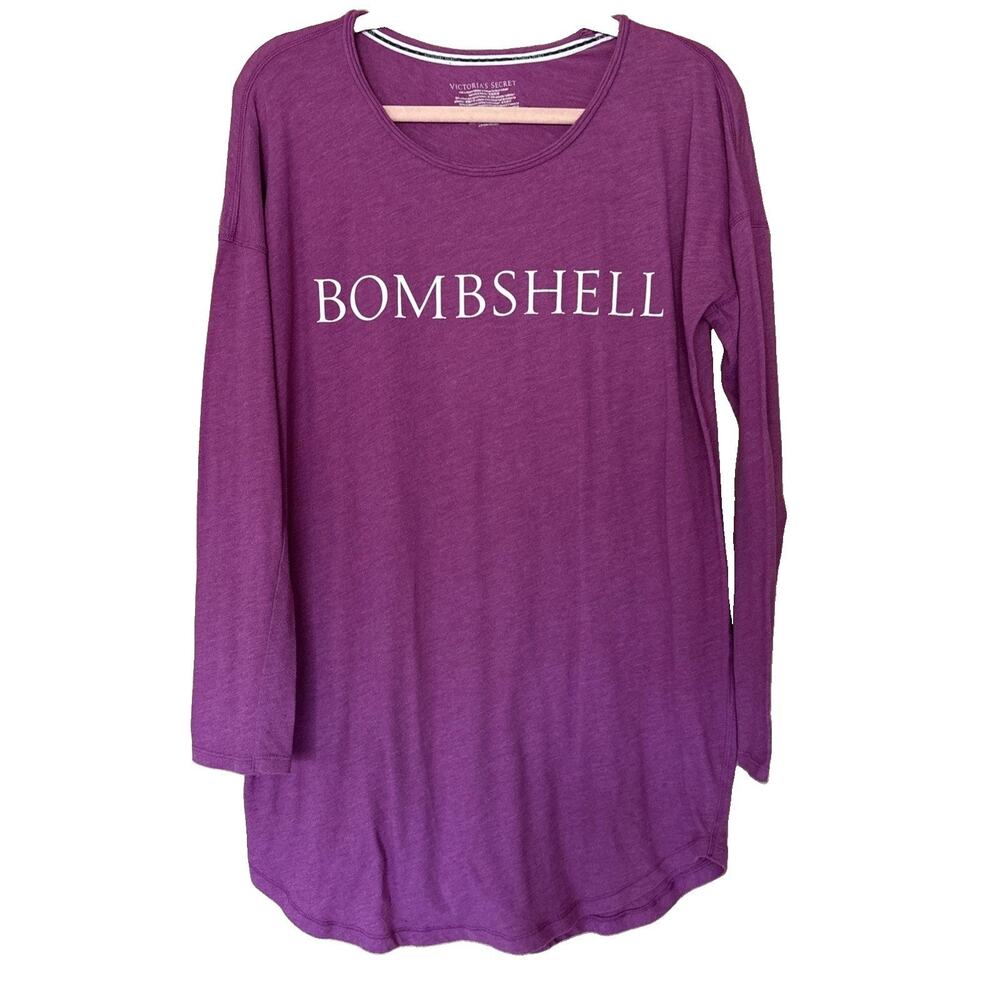Victorias Secret BOMBSHELL Long Sleeve Sleepshirt Night Gown Pajama Sz S Purple